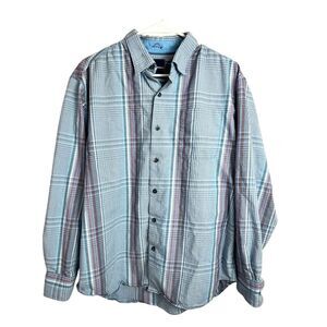 Tommy Bahama Plaid Button Up Shirt Size Large Long Sleeve‎ Cotton Silk Blend